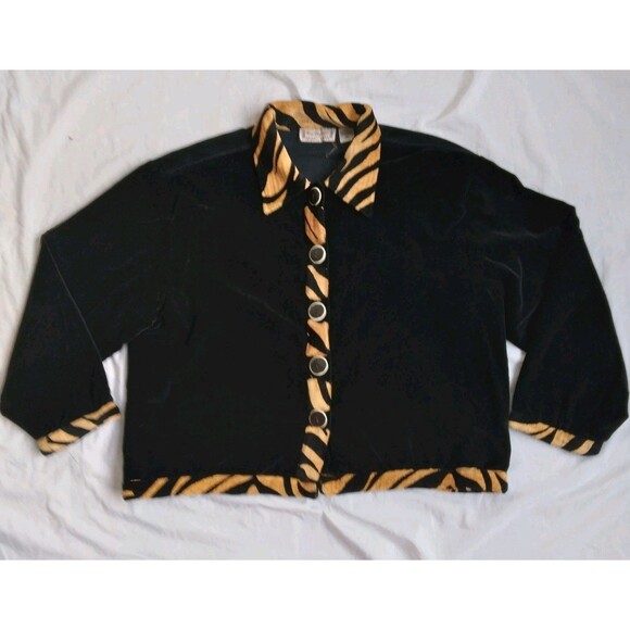 New Direction Jackets & Blazers - New Direction Blazer Jacket Black Velour Tiger Print 90s Mob Wife Womens Size XL